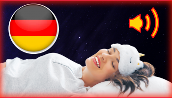 Young smiling woman is sleeping - learning German while sleeping