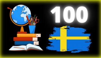 flag, number 100, globe, books and toolbox