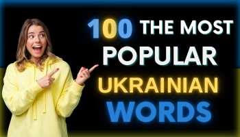the woman shows on an inscription in the color of the flag of ukraine in english