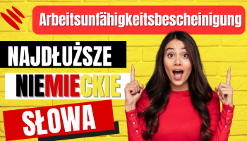 zaskoczona dziewczyna wskazująca na długie słowo w języku niemieckim i napis "najdłuższe niemieckie słowa"