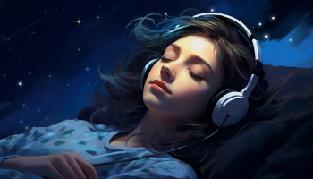 śpiąca dziewczyna w słuchawkach na uszach