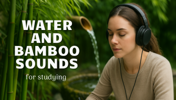 focus woman in headphones, bamboo in the background